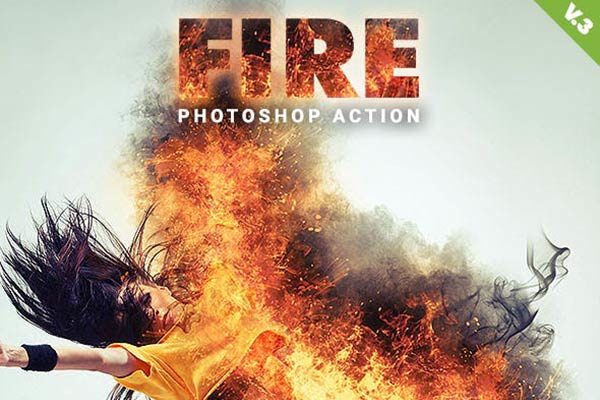 酷炫火焰着火特效的PS动作工具模板 Fire Photoshop Action V.3 [atn]