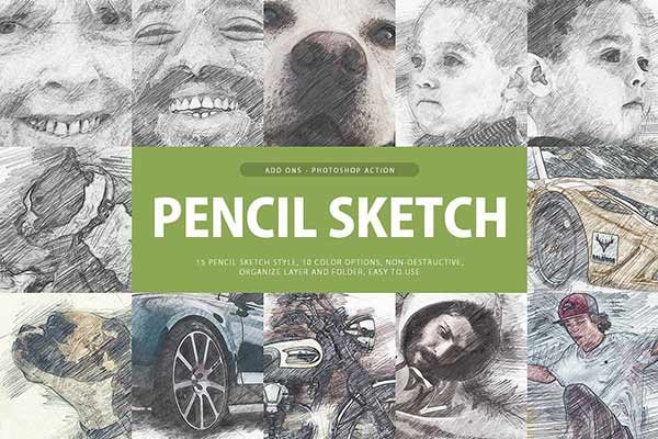 高品质铅笔素描效果的PS动作工具模板 Pencil Sketch Photoshop Action [atn]