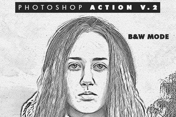 现实主义铅笔素描特效的PS动作工具模板 Pencil Sketch Photoshop Actions