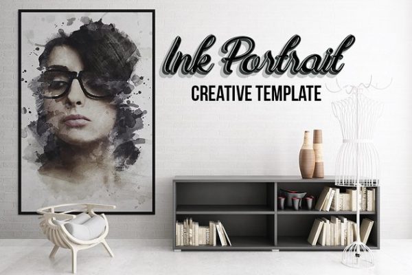 创意艺术墨水照片效果PS动作工具模板 Ink Portrait – Creative Template
