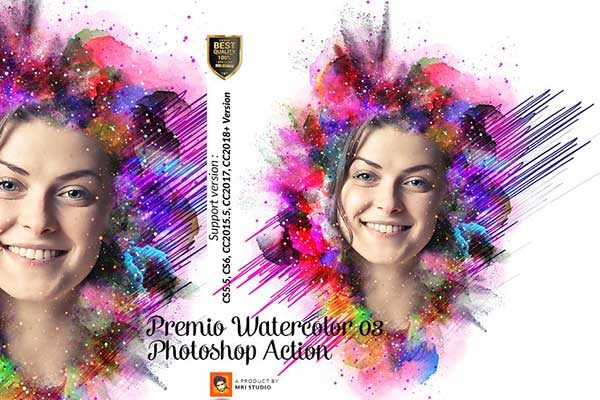 创意时尚的预调水彩效果的PS动作工具模板 Premio Watercolor Photoshop Action [atn]