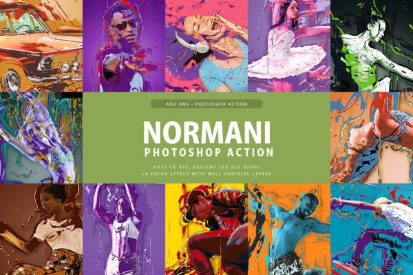 时尚酷炫彩色泼墨效果的PS动作工具模板套装下载 Normani Photoshop Action