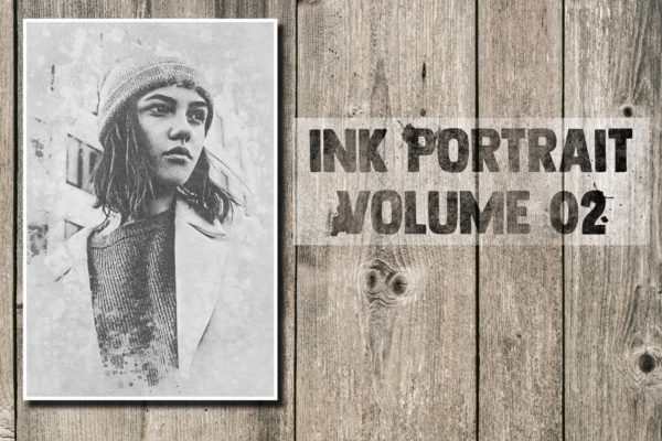 墨水肖像画照片效果PS动作工具模板 Ink Portrait Volume 02