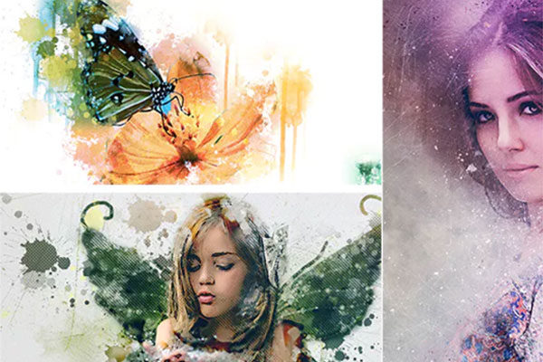 5合1混合水彩画效果PS动作工具模板套装 5 in One Mixed Aquarelle PS Action Bundle