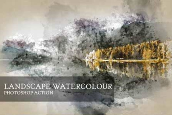 山水风景水彩PS动作工具模板下载 landscape watercolour Photoshop action