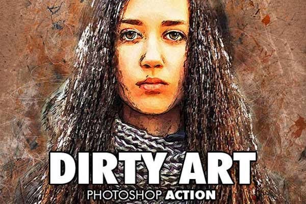 肮脏水彩艺术效果的PS动作工具模板预设工具素材 Dirty Art Photoshop Action