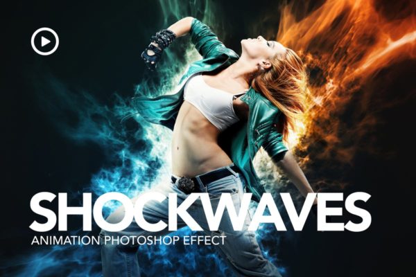 运动动感光线效果动画海报设计PS动作工具模板 Shockwaves Animation Photoshop Action