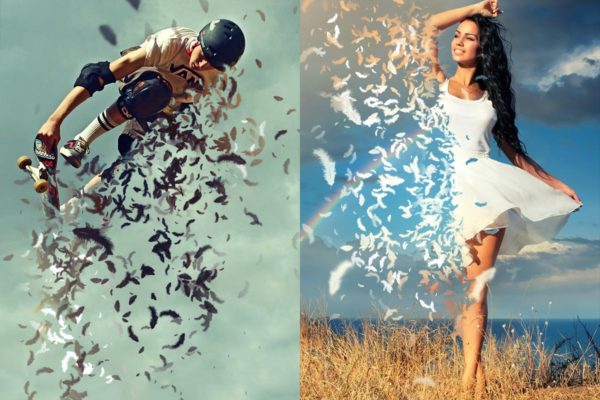 羽毛飘舞类化蝶特效PS动作工具模板 Feathers Photoshop Action