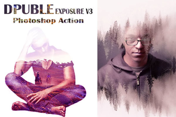 双重曝光多彩暗色光效v3photoshop动作下载 Double Exposure V3 Photoshop Action