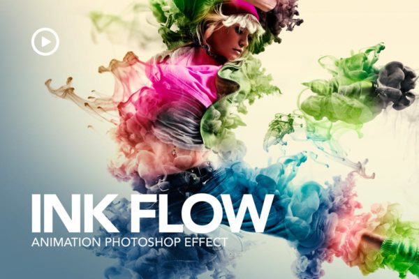 多彩墨水流动动画效果PS动作工具模板 Ink Flow Animation Photoshop Action