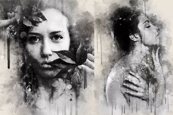人物肖像混合墨水素描效果PS动作工具模板下载 Ink Manipulation Photoshop Action