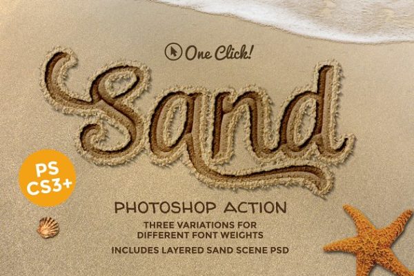 真实沙滩沙画字体文本图层样式PS动作工具模板 Sand Photoshop Action