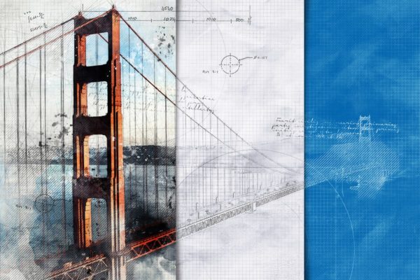 建筑素描效果一键生成PS动作工具模板 Architecture Sketch and Blueprint Photoshop Action