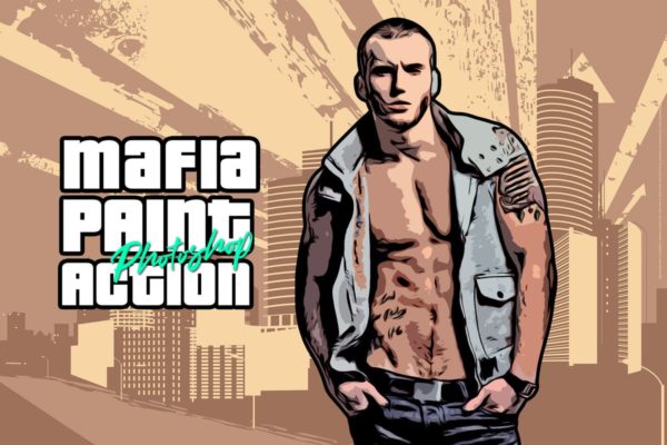 涂鸦手绘绘画艺术CS6 & CC+PS动作工具模板 Mafia Painting Art CS6 & CC+ Photoshop Action