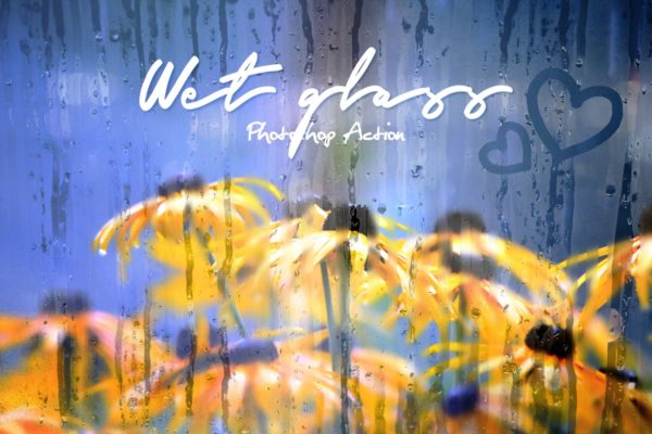 朦胧感玻璃雾面效果PS动作工具模板 Wet Glass Photoshop Action