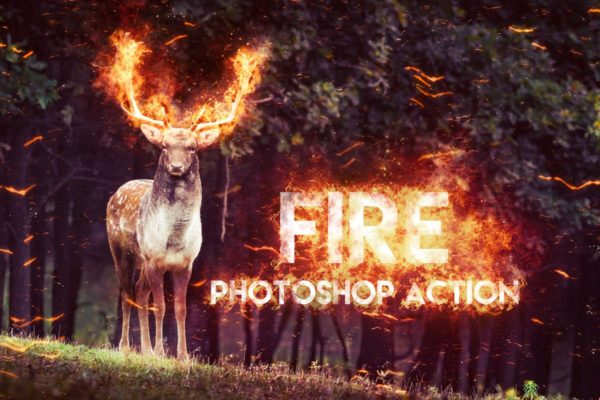 炫酷逼真火焰装饰效果PS动作工具模板 Fire Photoshop Action