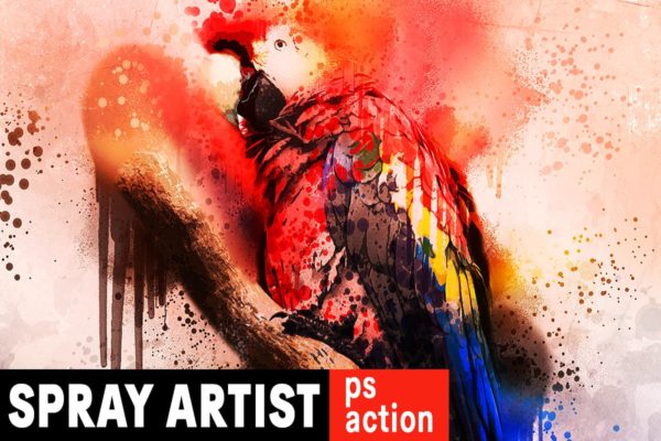 水彩喷溅喷墨照片艺术效果PS动作工具模板 Spray Artist Photoshop Action