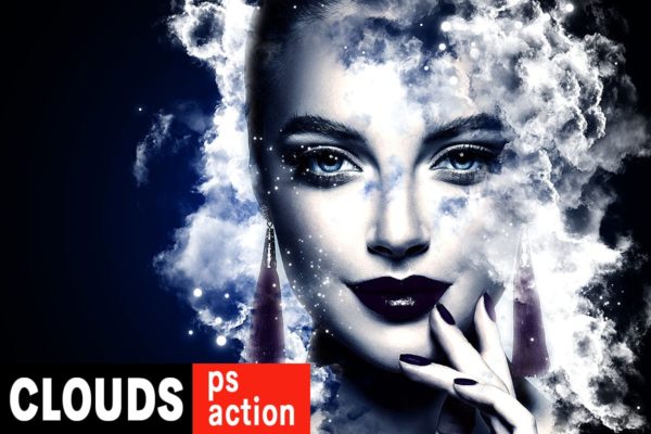 炫彩发光爆炸烟雾特效PS动作工具模板 Clouds Exposure Photoshop Action