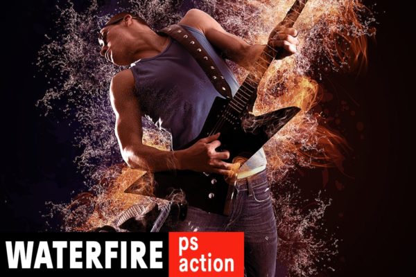 一半水一半火焰闪耀照片特效PS动作工具模板 Waterfire Photoshop Action