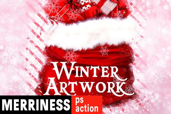 喜庆圣诞节氛围效果生成PS动作工具模板 Merriness – Winter Artwork Photoshop Action
