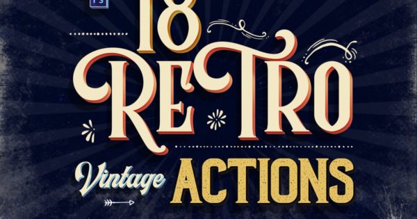 复古立体英文字体特效PS动作工具模板 Vintage Text Photoshop Action