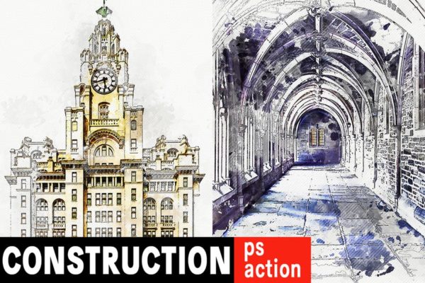 水彩/素描/抽象建筑艺术风格PS动作工具模板