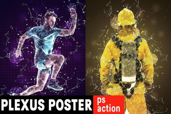 抽象三角形图形人物海报效果PS动作工具模板预设工具素材