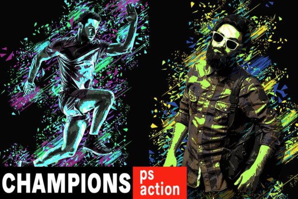 几何形状抽象风格照片特效PS动作工具模板 Champions Photoshop Action