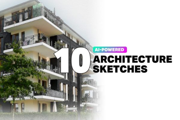 10个人工智能建筑素描草图生成PS动作工具模板 10 AI Architecture Sketch Photoshop Actions
