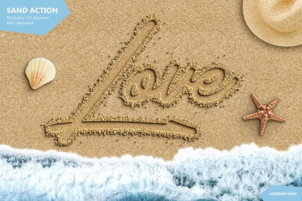 沙滩上手写文字特效PS动作工具模板 Sand Photoshop Action