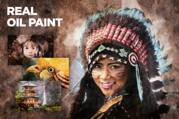 逼真油画效果一键生成PS动作工具模板 Real Oil Painting CS3+ Photoshop Action