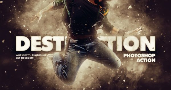 烟雾爆炸创意照片特效PS动作工具模板 Destruction Photoshop Action – Explosion Effect