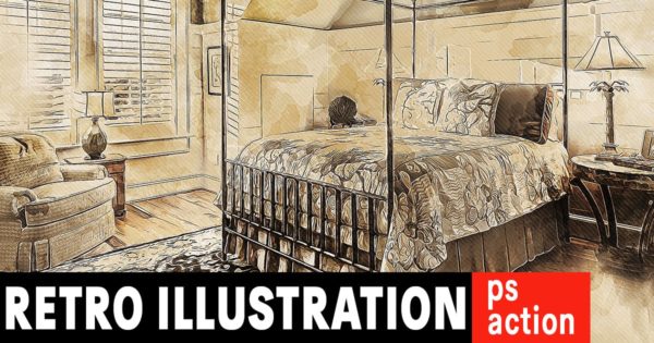 复古水彩素描艺术照片特效PS动作工具模板 Retro Illustration Photoshop Action