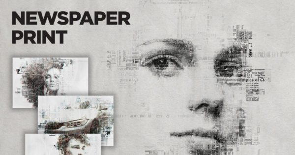 创意添加报纸文字印刷效果照片处理PS动作工具模板 Newspaper Print Photoshop Action CS3+