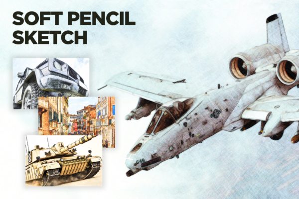 逼真彩色铅笔素描效果PS动作工具模板下载 Soft Pencil Sketch CS2+ Photoshop Action