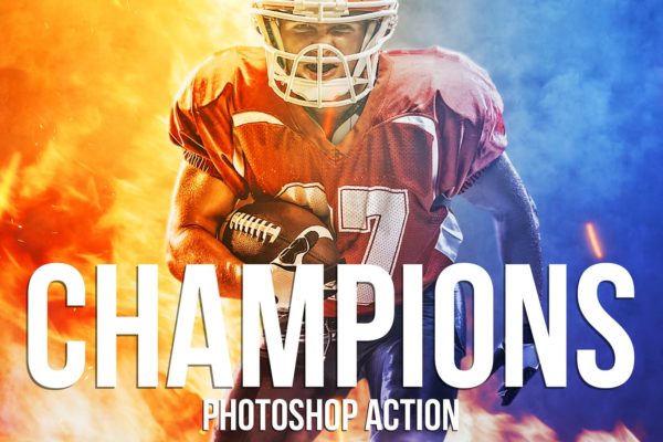 游戏运动人物摄影火焰烟雾效果PS动作工具模板 Champions Photoshop Action