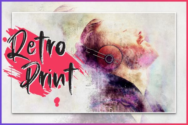 复古手绘背景特效艺术效果PS动作工具模板 Retro Print CS4+ Photoshop Action
