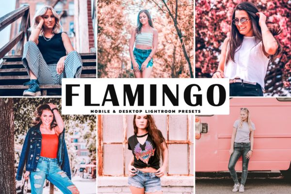 珊瑚粉色调图片后期处理调色滤镜LR预设工具素材 Flamingo Mobile & Desktop Lightroom Presets