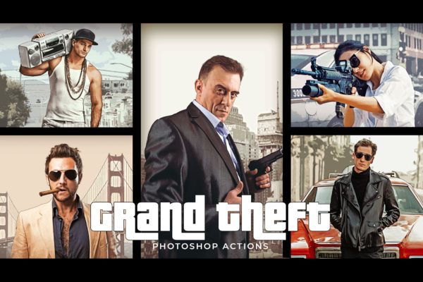 GTA游戏艺术风格图片特效PS动作工具模板 Grand Theft Photoshop Actions