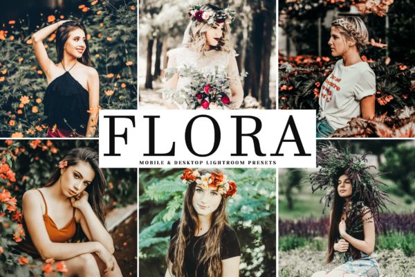 深蓝色/淡绿色人像摄影后期处理LR调色预设工具素材 Flora Mobile & Desktop Lightroom Presets