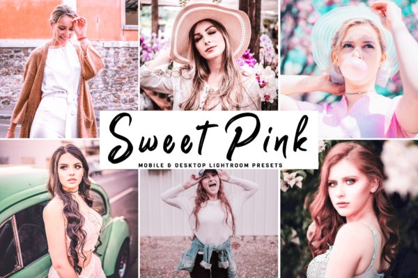 粉红明快梦幻效果照片调色滤镜LR预设工具素材下载 Sweet Pink Mobile & Desktop Lightroom Presets