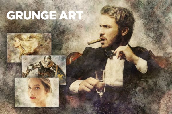 一款有创造性的复古风格艺术效果PS动作工具模板 Grunge Art CS3+ Photoshop Action