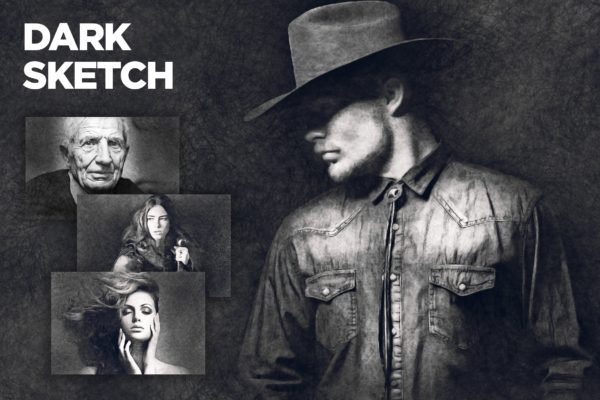 逼真铅笔素描效果一键生成PS动作工具模板 Dark Sketch CS4+ Photoshop Action