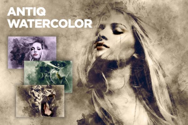 照片转大气复古水彩效果PS动作工具模板 Antiq Watercolor CS3+ Photoshop Action