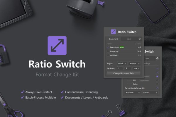 PS图像像素比&格式快速切换工具 Ratio Switch – Format Change Kit
