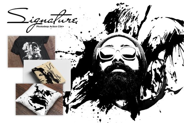 经典泼墨剪影艺术风格照片特效PS动作工具模板 Signature CS4+ Photoshop Action