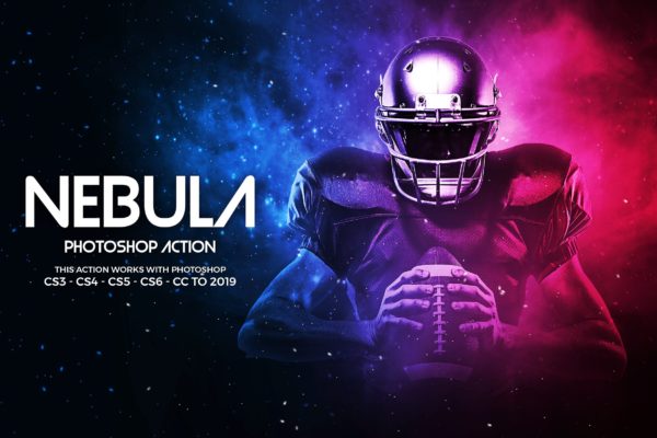 游戏主题人物海报星云效果PS动作工具模板 Nebula Photoshop Action