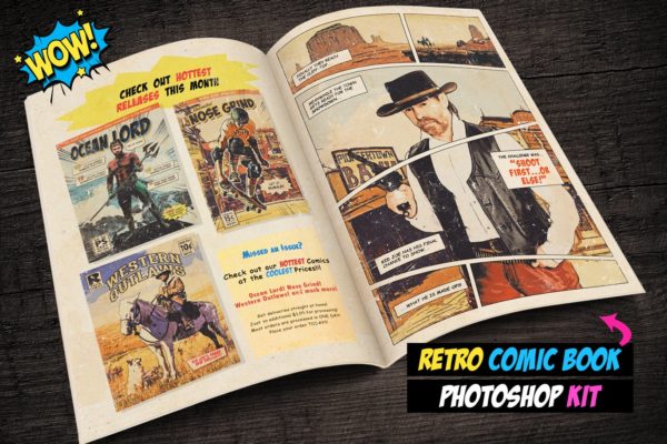 照片转复古手绘漫画书效果PS动作工具模板 Retro Comic Book Photoshop Action Kit