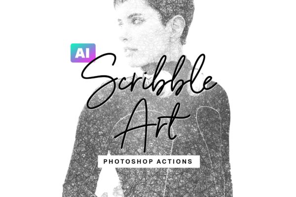 建筑素描艺术绘画效果一键生成PS动作工具模板 AI Scribble Art Photoshop Actions