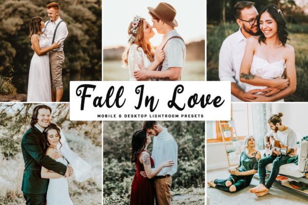 婚纱/爱情主题摄影专用LR调色预设工具素材 Fall In Love Mobile & Desktop Lightroom Presets